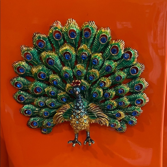 Elegant Orange Mini Bag with Peacock Accent - Picture 8 of 9